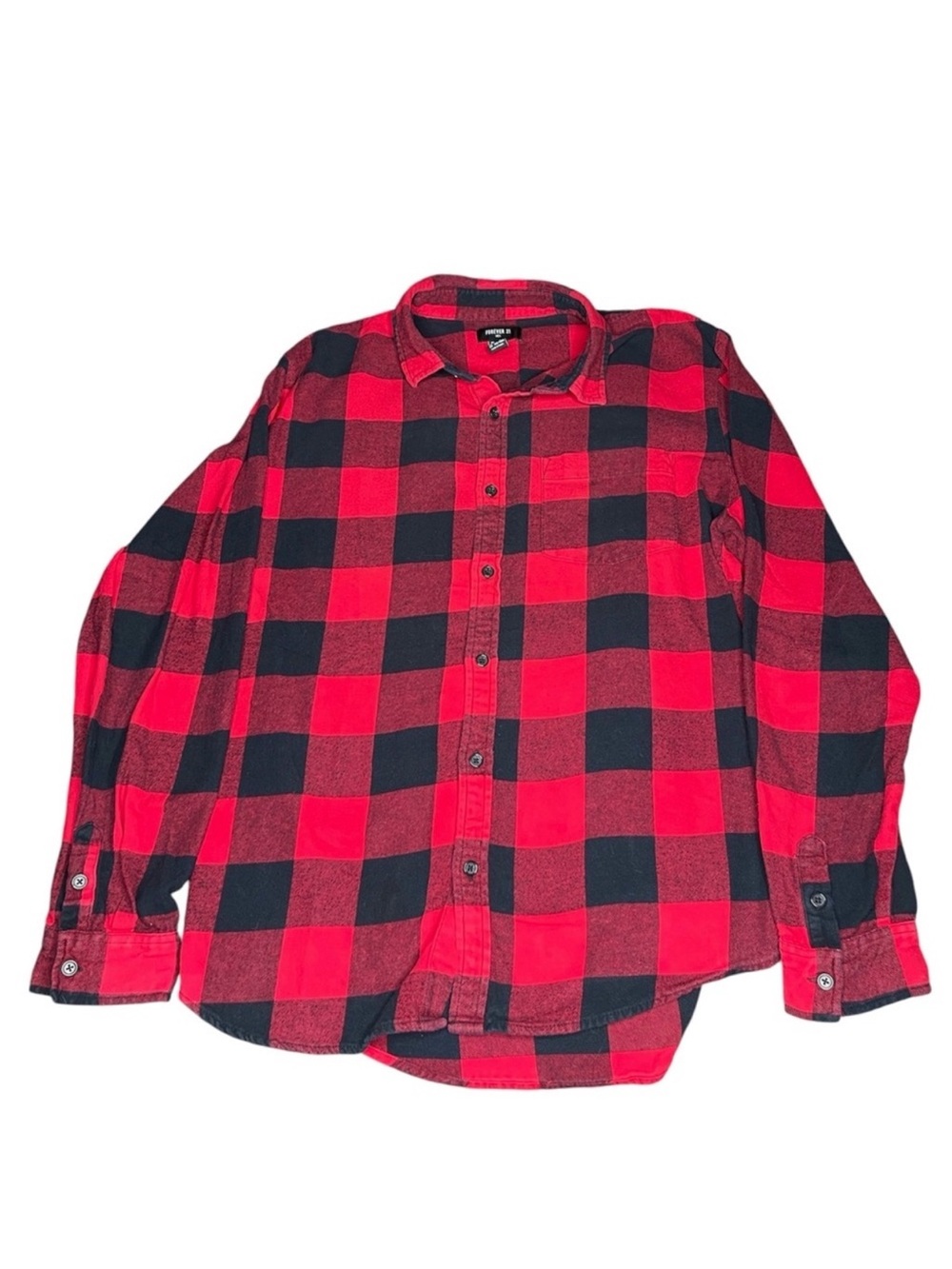 Forever 21 Men Red Black Buffalo Plaid Flannel Shirt Button Up Size M Medium